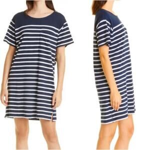 La Ligne NWT New Edie Knit Dress Size XS Pale Navy White Stripe Shirt Dress